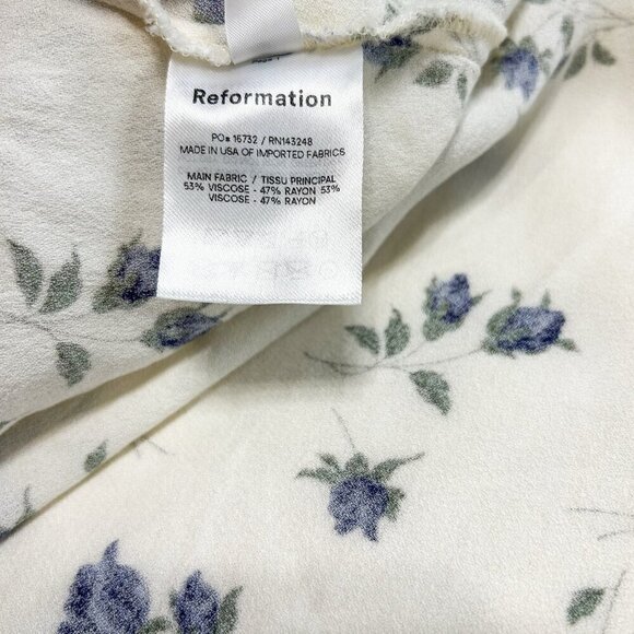 NWOT Reformation Marbella Blue Floral Smocked Puff Sleeve Midi Dress Medium - Picture 12 of 12